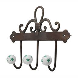 Indianshelf Brown & Green Star Printed Ceramic Wall Hooks Key Holder-33