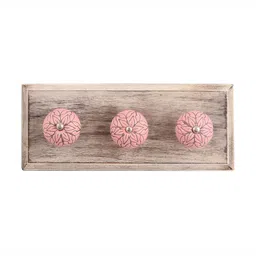 Indianshelf Pink & Beige Floral Wooden Wall Hooks Holder-image-99