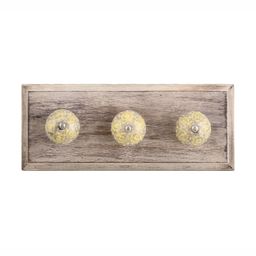 Indianshelf Yellow & Beige Floral Printed Crackle Melon Rectangle Shape Wooden Wall Hook-picture-16