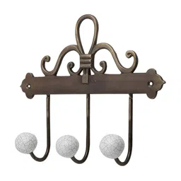 Indianshelf Brown & White Geometric Printed Ceramic Wall 3 Hooks Key Holder-image-73