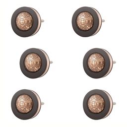 Indianshelf 6- Pcs Yellow & Black Colored Floral Metal Knobs-21