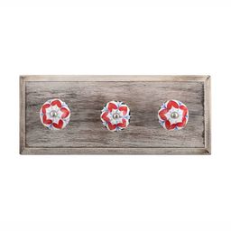 Indianshelf Red & White Floral Printed Melon Rectangular Shaped Wooden Wall Hook-22