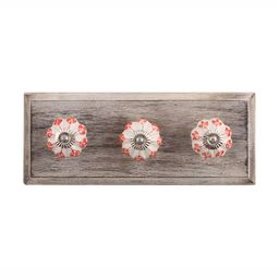 Indianshelf White & Brown Poopy Flower Printed Wall Key Holder-23