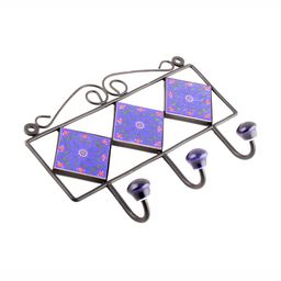 Indianshelf Blue & Black Floral Printed Ceramic Wall Hooks Key Holder-image-26