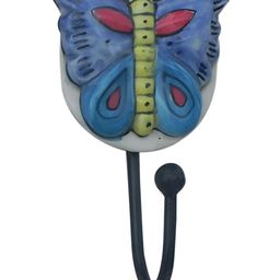 Indianshelf Blue & Yellow Butterfly Printed Ceramic Wall Hook Key Holder-picture-35