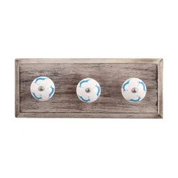 Indianshelf Turquoise Blue & Beige Printed Wooden Wall 3 Hooks Key Holder-image-75