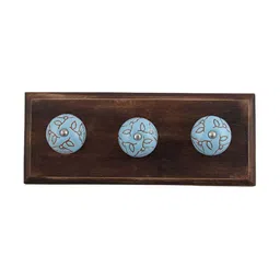 Indianshelf Turquoise Blue & Red Wooden Calla Lily Etched Wall Hooks Holder-15