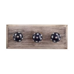 Indianshelf Blue & White Star Print Wooden Wall Hooks Key Holder-56