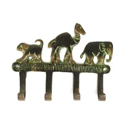 Indianshelf Bronze & Green Animal Patterned Brass Wall Hooks Key Holder-image-85