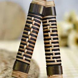 Indianshelf Brown & Black Textured Rattan Wooden Door Handle-9