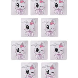 Kuber Industries Transparent & Pink 10 Pieces Printed Self Adhesive Wall Hooks & Holders-62
