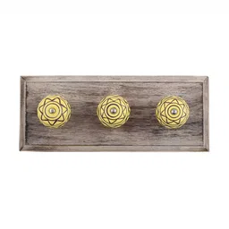 Indianshelf Yellow & Brown Wooden Etched Printed Wall Hooks Holder-image-44