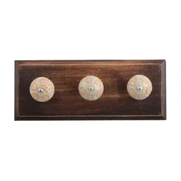 Indianshelf Brown & Mustard Yellow Floral Crackle Wall Hooks Holder-15
