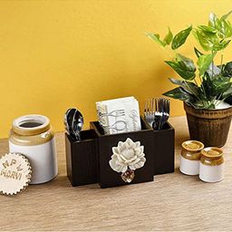 COCKTAIL Brown MDF Cutlery Holder with 3 Sections-33