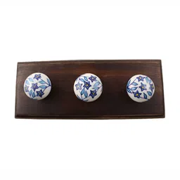 Indianshelf Brown & Blue Floral Printed Melon Rectangle Shape Wooden Wall Hook-image-67
