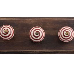 Indianshelf Brown & Red Striped Melon Rectangle Shape Wooden Wall Hook-22