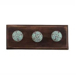 Indianshelf Brown & Green Floral Etched Melon Rectangle Shape Wooden Wall Key Holder-image-94
