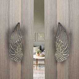 Two Moustaches Gold Toned & Grey Textured Brass Door Handles-30