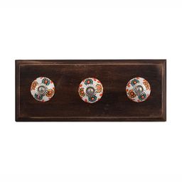 Indianshelf White & Green Printed Wooden 3-Hooks Wall Key Holder-41