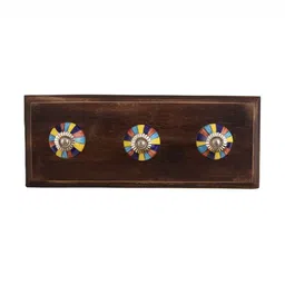Indianshelf Brown & Yellow Rangoli Wooden Wall Hook Key Holder-44