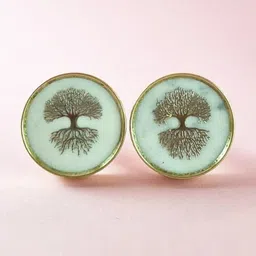 Folkstorys White & Gold-Toned 2 Pieces Embossed Textured Marble Conifer Drawer Knobs-17