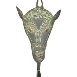 Indianshelf Yellow & Grey Tribal Horse Face Shape Brass Wall Hook-19