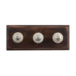 Indianshelf Brown & White Flower Crackle Melon Rectangle Shape Wooden Wall Hook-19