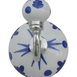 Indianshelf Blue & White Floral Printed Metal & Ceramic Wall Hook-image-62