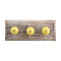 Indianshelf Yellow &Beige Wooden Wall 3 Hooks Key Holder-image-19