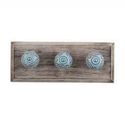 Indianshelf Turquoise Blue & Beige Flower Wooden Wall 3 Hooks Key Holder-image-72
