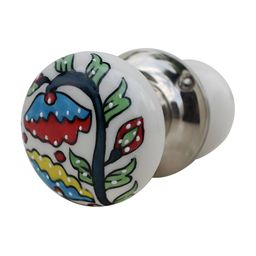 Indianshelf Cream Coloured & Red Floral Printed Door Handle-6