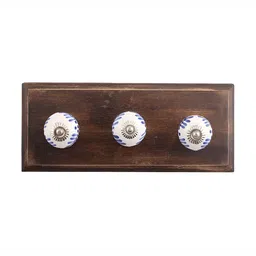 Indianshelf White & Brown Festive Floral Wall Hooks Key Holder-56