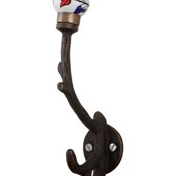 Indianshelf White & Blue Floral Ceramic Wall Hook-49