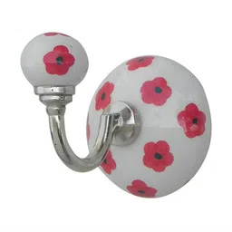 Indianshelf White & Red Floral Printed Ceramic Wall Hook Key Holder-image-76