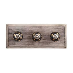 Indianshelf Black & Beige Star Printed Wooden Wall Hooks Key Holder-37