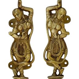 Indianshelf Gold toned 2 Pieces Brass Dancing Lady Door Handles-image-9