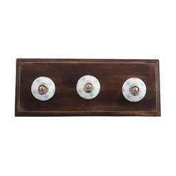 Indianshelf Blue & White Star Printed Melon Rectangle Shape Wooden Wall Hook-image-56
