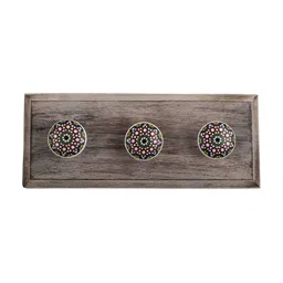 Indianshelf Brown & Blue Printed Wooden Wall 3 Hooks Key Holder-image-49