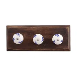 Indianshelf White & Blue & Brown Printed Wood 3-Hooks Wall Key Holder-image-65