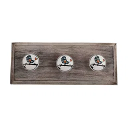 Indianshelf Green & Beige Printed Wooden Wall 3 Hooks Key Holder-image-44