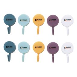 Kuber Industries Blue & White 10 Pieces Printed Self Adhesive Wall Hooks & Holders-4
