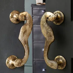 Two Moustaches Gold Toned 2 Pieces Curved Peacock Brass Door Handle-image-70