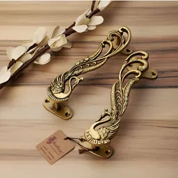 Two Moustaches 2-Pcs Beige Peacock Design Door Handles-image-66