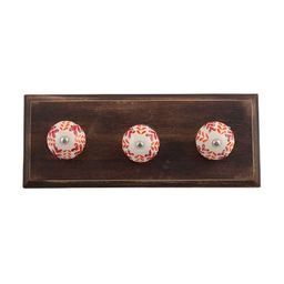 Indianshelf Brown & White Floral Printed Melon Rectangle Shape Wooden Wall Hook-22