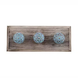 Indianshelf Brown & Blue Wooden Etched Wall Hooks Holder-image-18