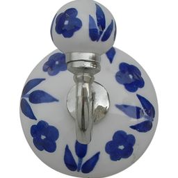 Indianshelf Blue & White Floral Printed Metal & Ceramic Wall Hook-image-61