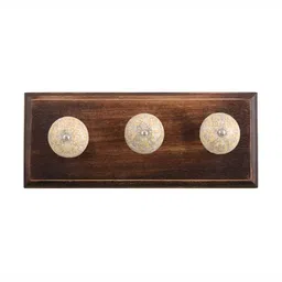 Indianshelf Yellow & Brown Wooden Floral Crackle Wall Hooks Holder-image-69