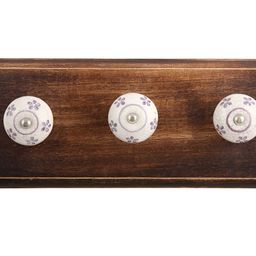 Indianshelf Brown & White Floral Printed Crackle Melon Rectangle Shape Wooden Wall Hook-19