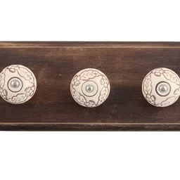 Indianshelf Brown & Cream Leaf Etched Melon Rectangle Shape Wooden Key Holders-image-94