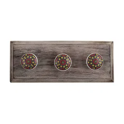 Indianshelf Red & Brown Floral Printed Melon Rectangle Shape Wooden Wall Hook-16